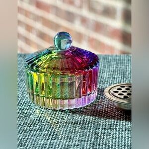 New MINI Fluted Rainbow Glass Nail Art Manicure Trinket Bowl Dish w/ Lid - 1.5”